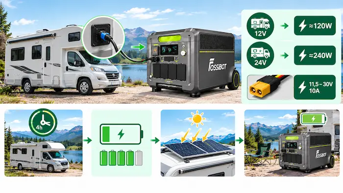 FOSSiBOT F7200 en recharge depuis le véhicule pendant le trajet