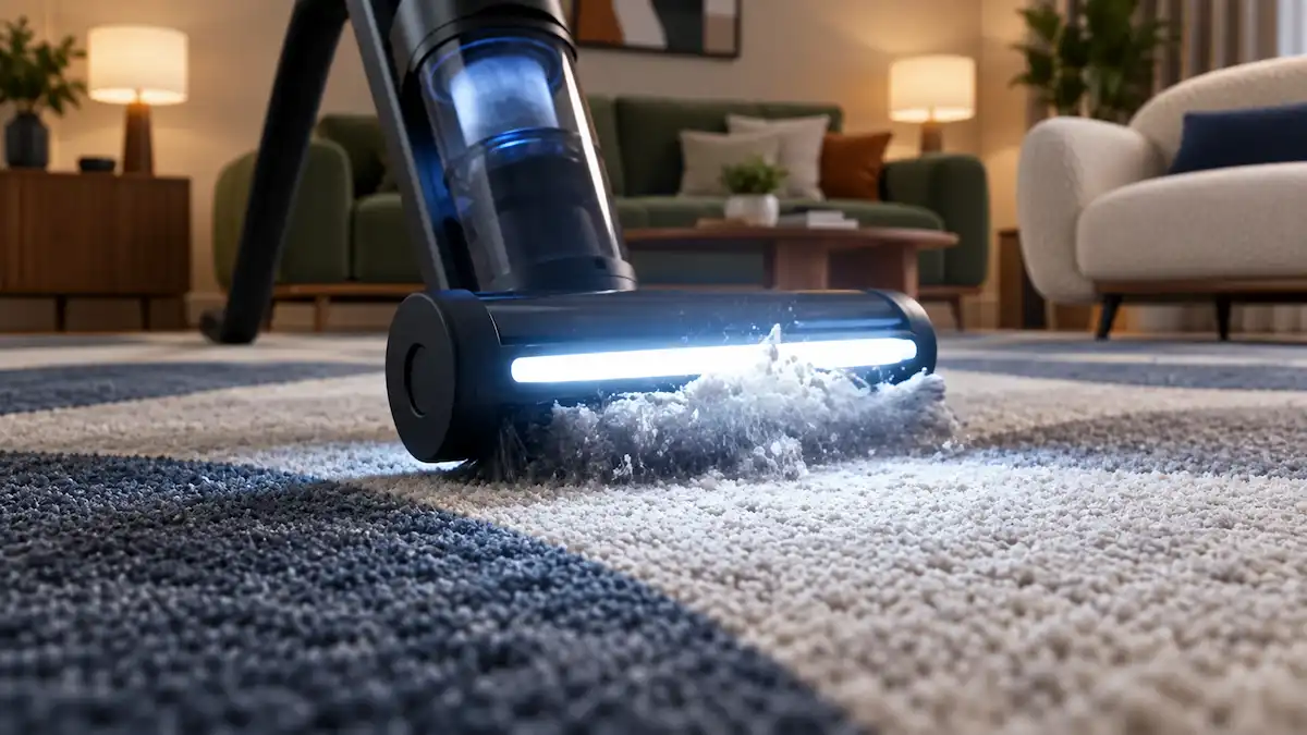 Aspirateur balai passé sur un tapis