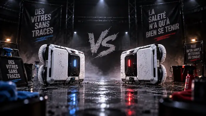 Robot laveur de vitres sur une baie vitrée