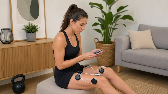 Électrostimulateur Compex SP&nbsp;8.0 avec ses quatre modules sans fil