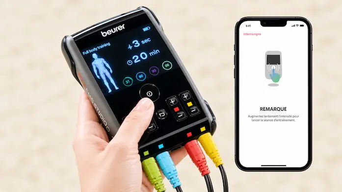 Écran du Beurer EM 95 et application EMS HomeStudio