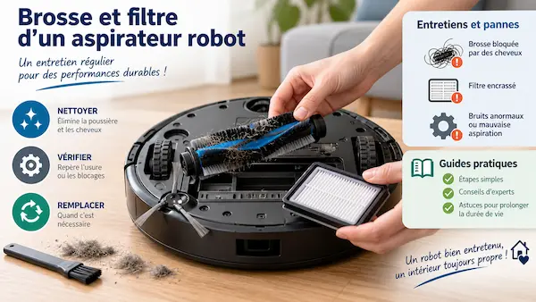 Brosse et filtre d'un aspirateur robot