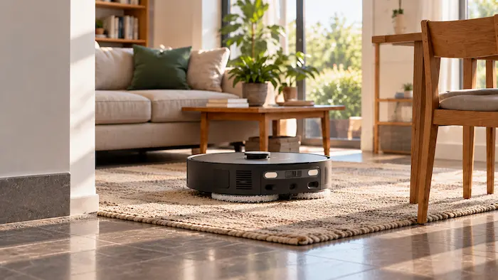 Serpillières du Dreame X60 relevées sur un tapis